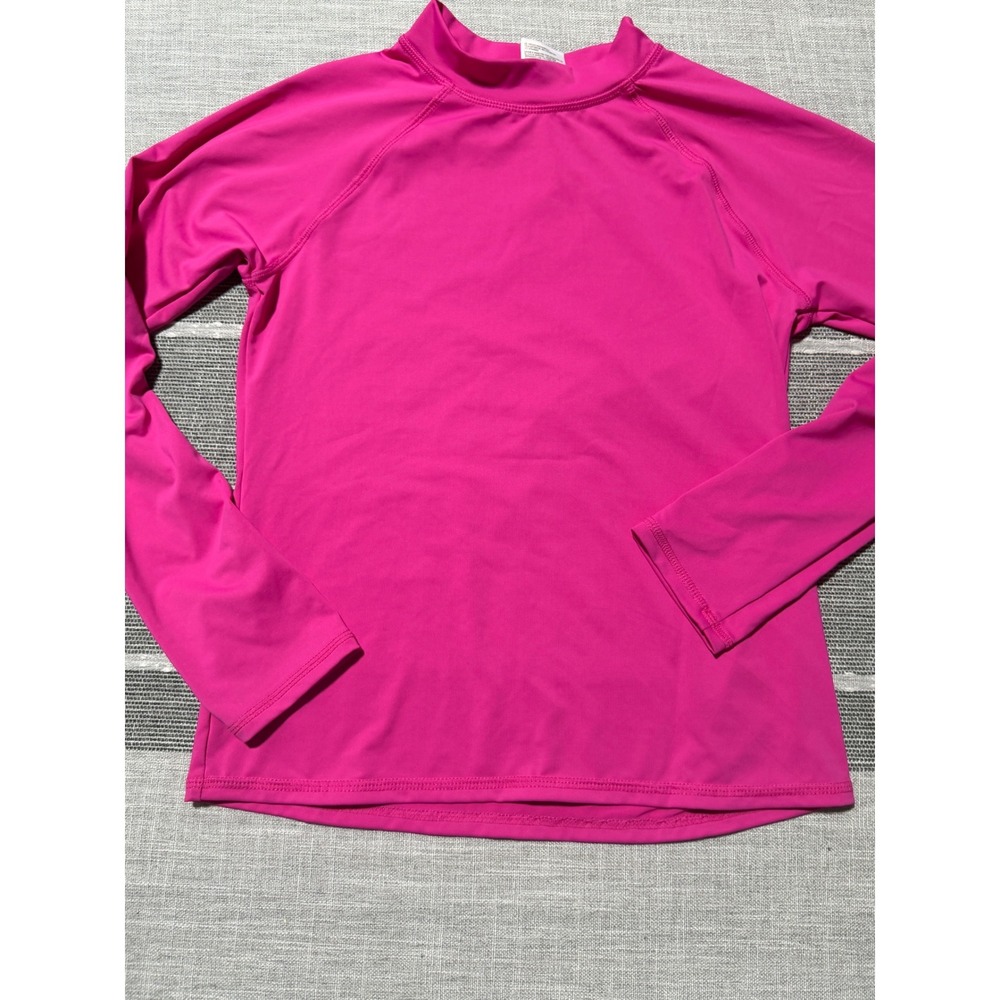 Lands End Kids Pink Long Sleeve Rash Guard Swim Shirt L 10-12 Sun Protection